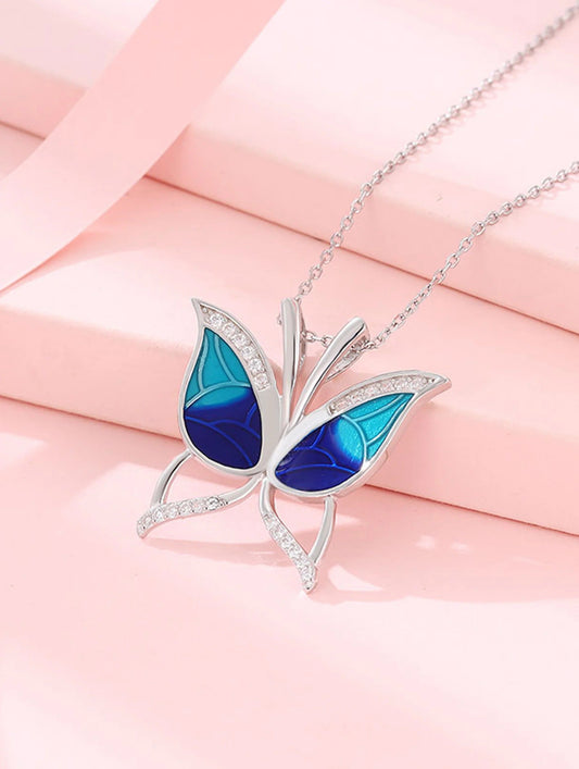 Butterfly Pendant Necklace | Elegant Blue Crystal Butterfly Necklace for Women