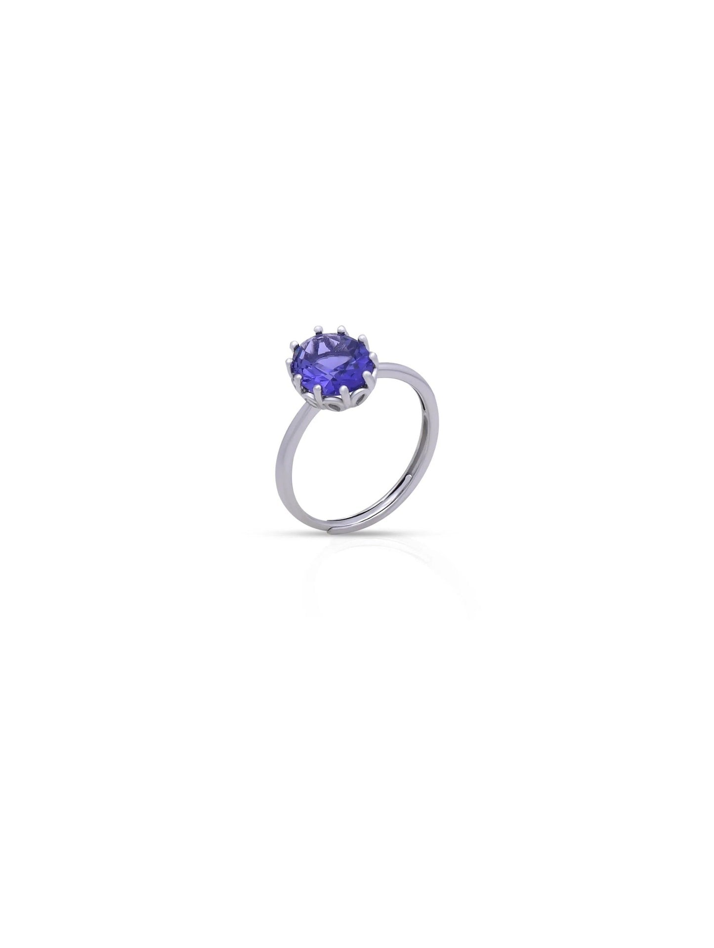 Purple Crystal Solitaire Ring | Elegant Adjustable Silver-Plated Ring for Women