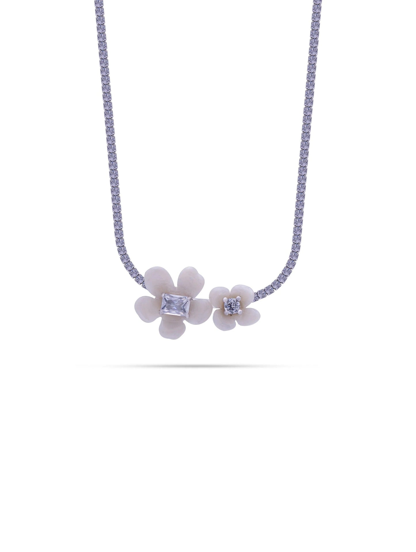 White Floral Crystal Necklace | Elegant Flower Pendant Necklace for Women