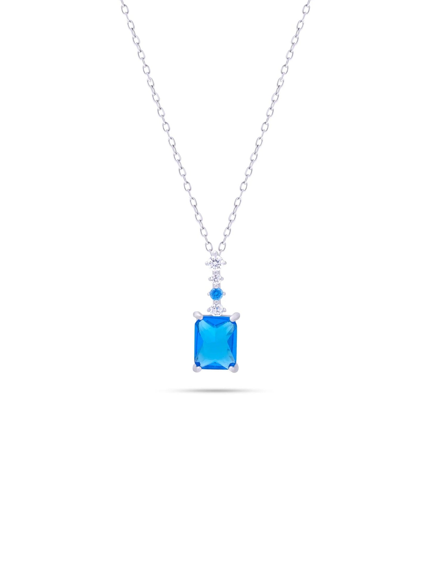 Blue Crystal Rectangle Pendant Necklace | Elegant Silver-Plated Pendant Necklace for Women
