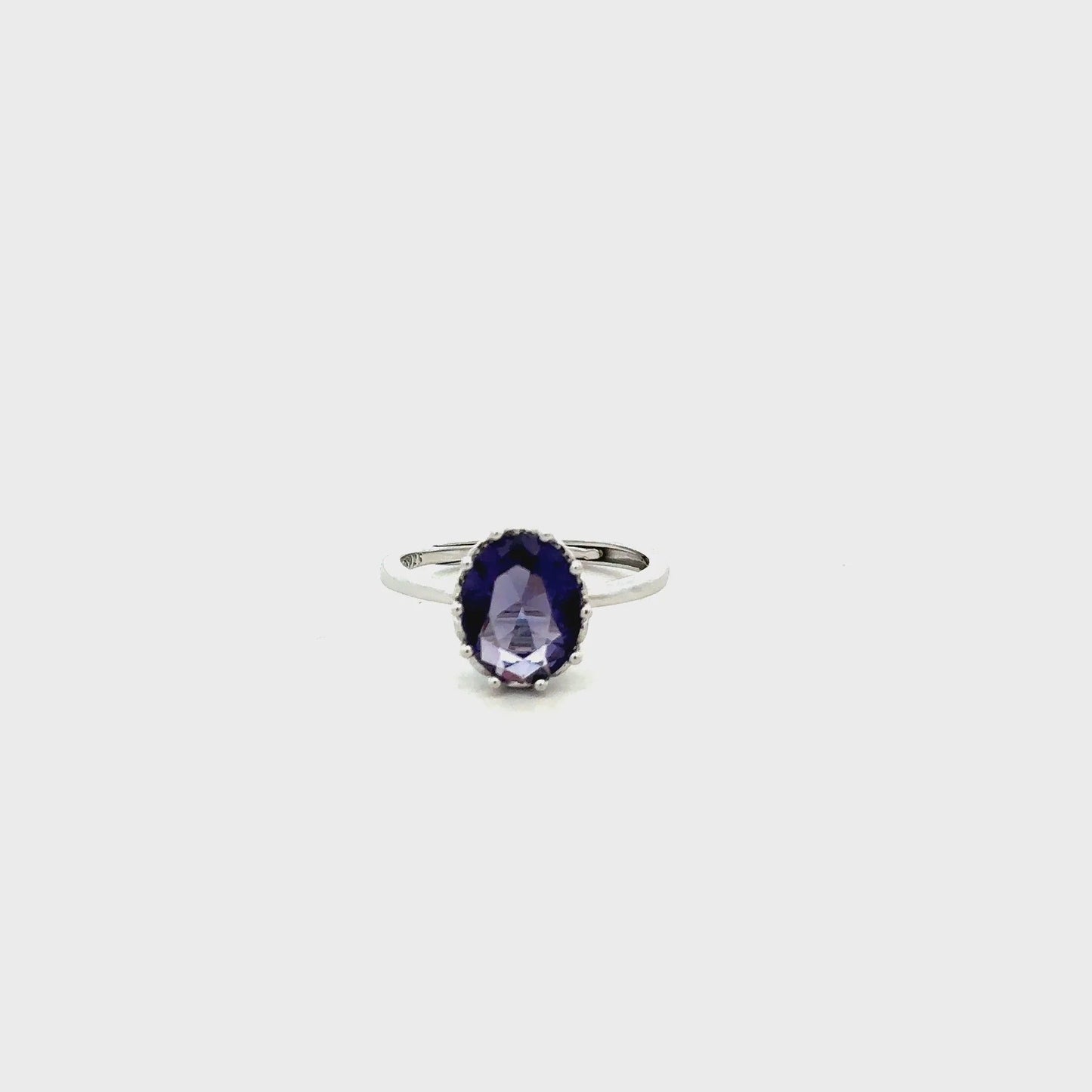 Purple Crystal Solitaire Ring | Elegant Adjustable Silver-Plated Ring for Women