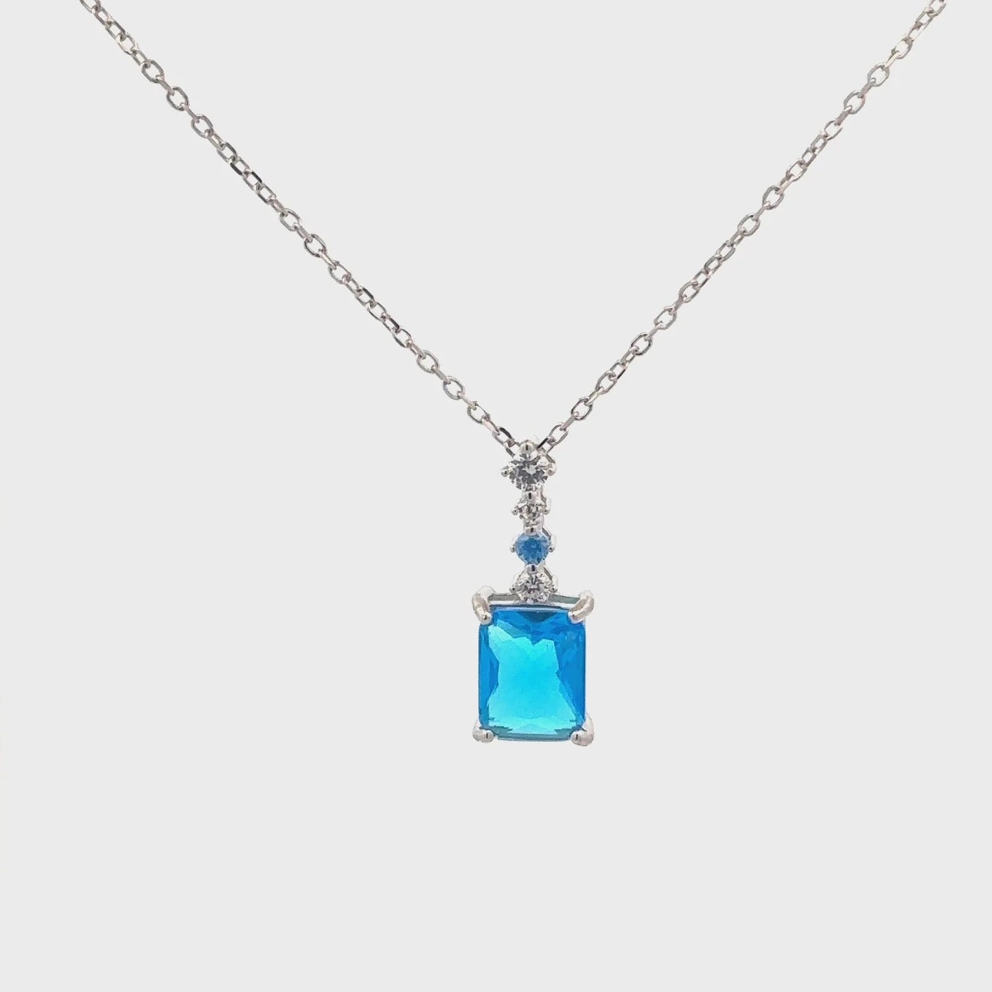 Blue Crystal Rectangle Pendant Necklace | Elegant Silver-Plated Pendant Necklace for Women