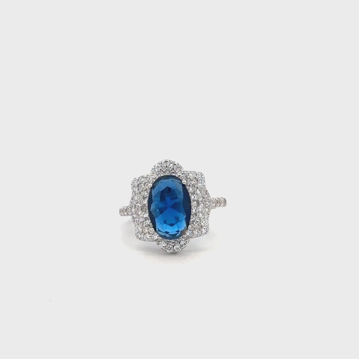 Blue Sapphire Floral Statement Ring | Elegant Silver-Plated Crystal Ring for Women